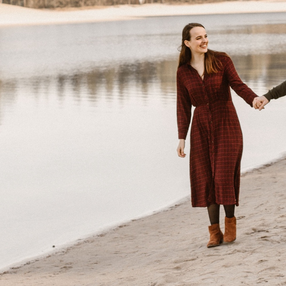 Zara checkered maroon dress